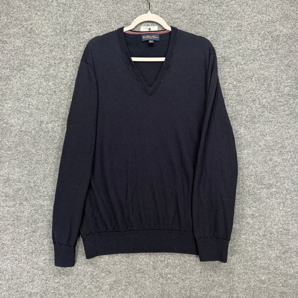 Brooks Brothers Sweater Men XL Navy Blue Merino Wool Knit Vneck Grapndpa Sweater